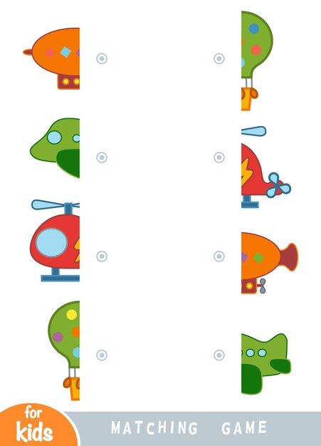 Juego de correspondencias juego educativo para niños Une las mitades Conjunto de objetos de transporte