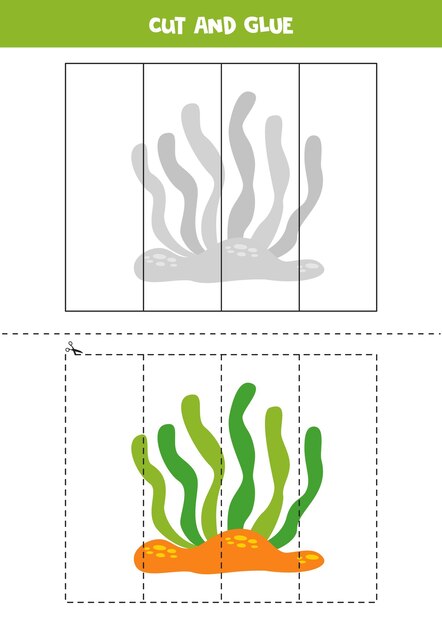 Juego de cortar y pegar para niños algas marinas de dibujos animados