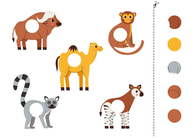 Juego de cortar y pegar para niños con animales africanos Práctica de corte para preescolares