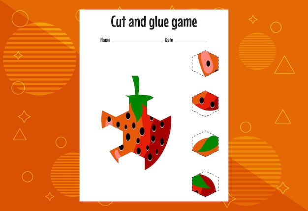 Juego de cortar y pegar para niños con frutas práctica de corte para niños en edad preescolar página educativa