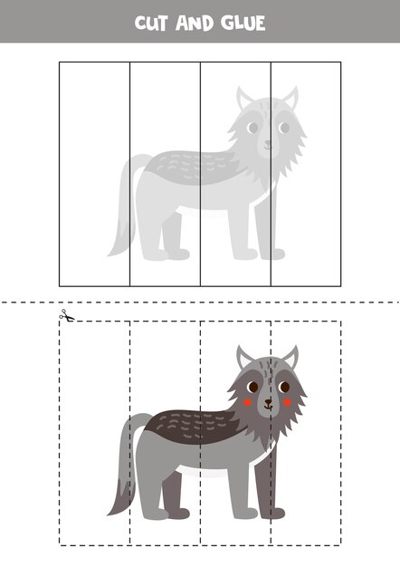 Juego de cortar y pegar para niños Lindo lobo de dibujos animados