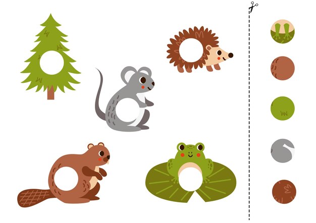 Juego de cortar y pegar para niños Lindos animales del bosque