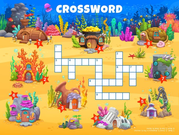 Juego de crucigramas Casas submarinas de cuento de hadas
