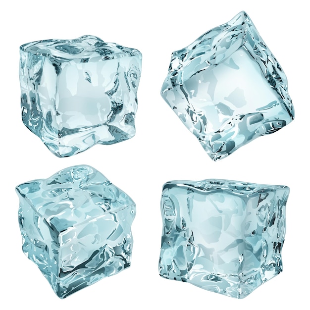 Juego de cuatro cubitos de hielo opacos en colores celestes
