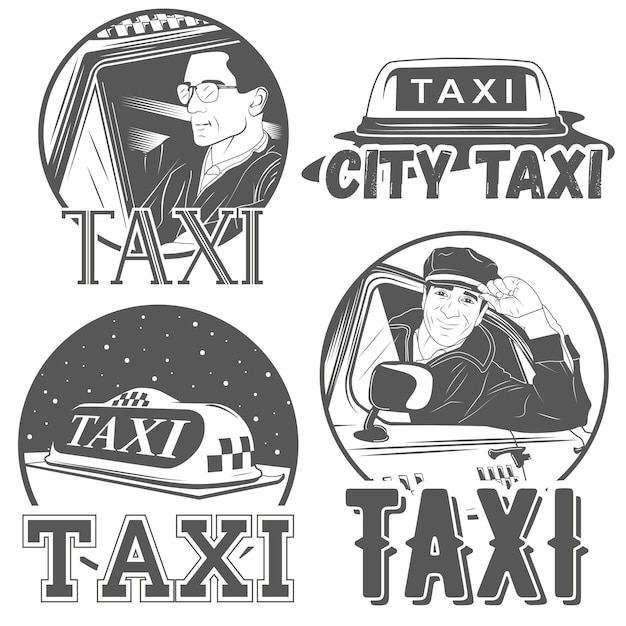 Juego de cuatro insignias de taxi de la ciudad.