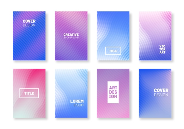 Juego de cubiertas minimalistas de colores de moda. Gradiente geométrico moderno