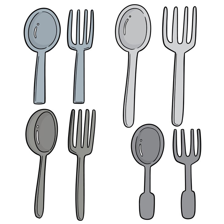 Vector juego de cucharas y tenedores