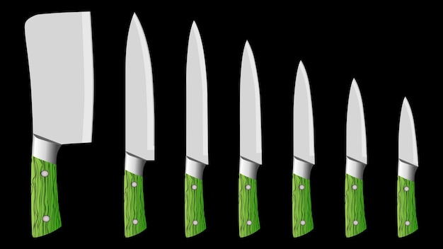 Vector juego de cuchillos de carne de carnicero para carnicería, cuchillos de corte de carne, juego de iconos de cubiertos, vector realista