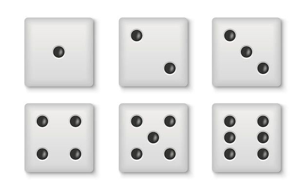 Juego de dados blancos Colección de cubos de dados con números Lotería de casino y juego de apuestas Icono de vista superior