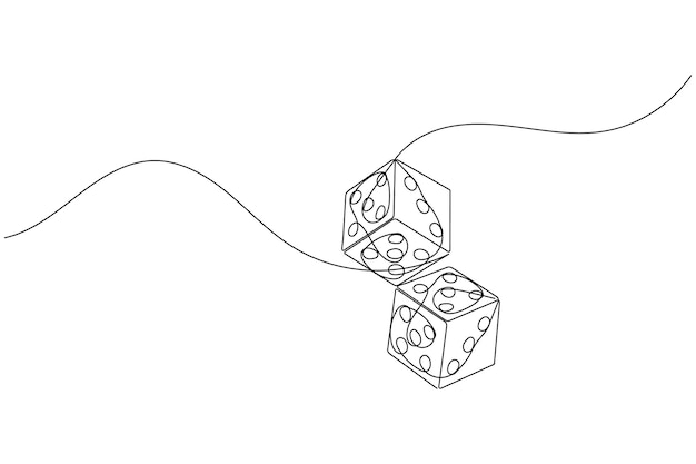 Juego de dados continuo una línea dibujando icono vectorial de contorno simple
