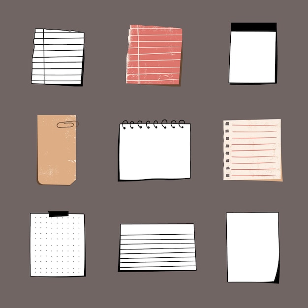 Juego de decoración de papel de elemento de nota de bloc de notas