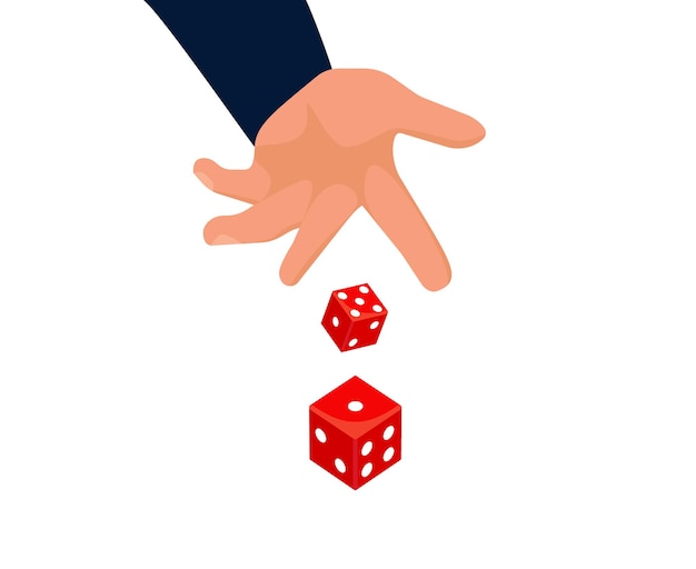 Juego de dibujos animados y concepto de riesgo empresarial Mano de hombre de negocios tirando dados tomar una chancevector eps10