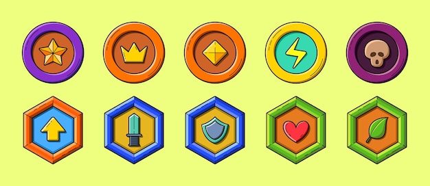 El juego de dibujos animados establece insignias de rango de artículos de estilo de dibuixos animados corona de diamantes relámpago cráneo nivel de espada escudo