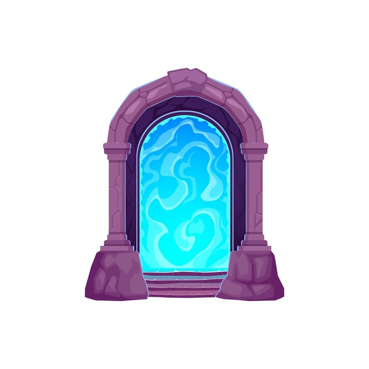 Vector juego de dibujos animados puerta de portal mágico o puerta de fantasía