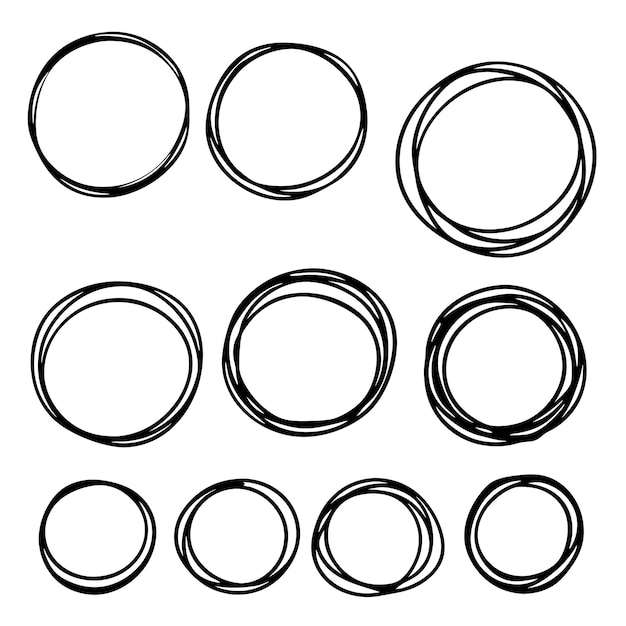 Un juego de diez dibujos circulares dibujados a mano 19