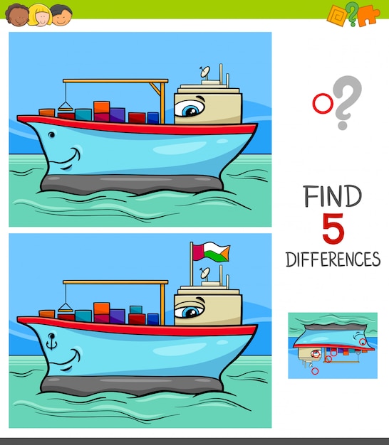 Juego de diferencias con barco de contenedores.