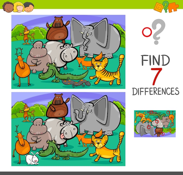 juego de diferencias de búsqueda con animales
