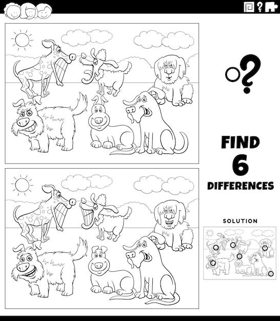 Juego de diferencias con dibujos de perros para colorear página