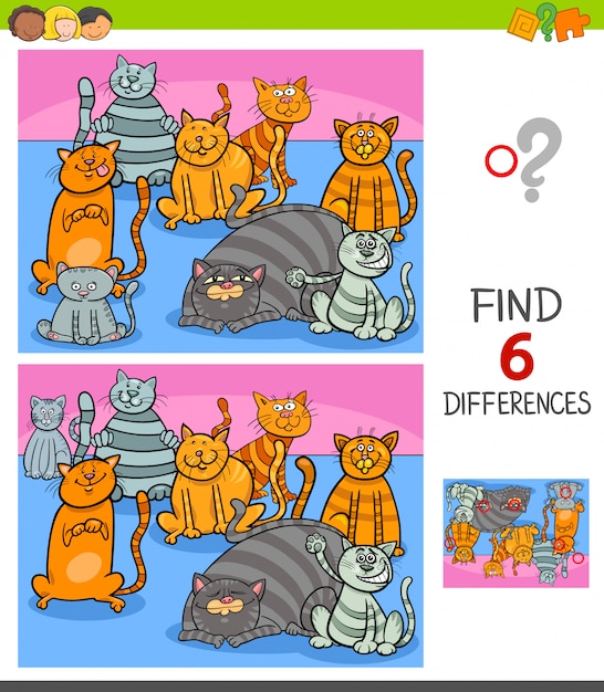 Juego de diferencias con personajes de gatos