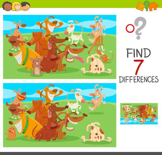 Juego de diferencias con personajes de perro.