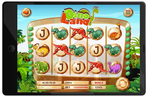 Juego de dinosaurios en la pantalla de la tableta