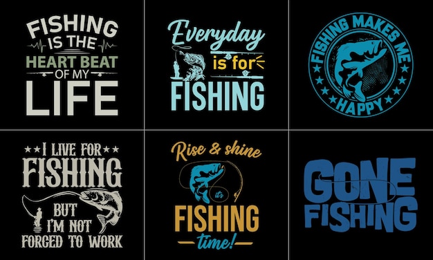 Juego de diseño de camiseta con cita de pesca tipográfica.