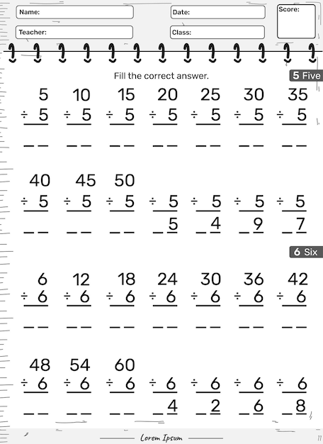 Juego de división de número cinco y seis o cinco y seis