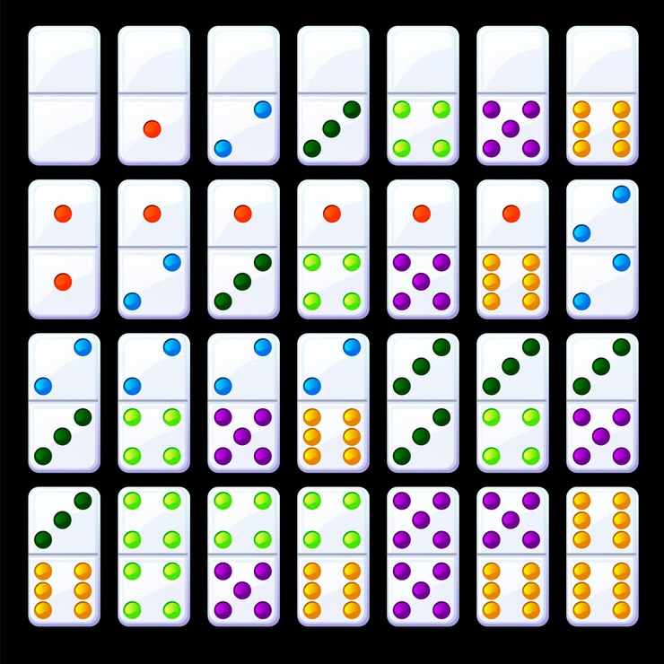 Vector juego de dominó clásico de colores aislados. colección de fichas de dominó brillantes.