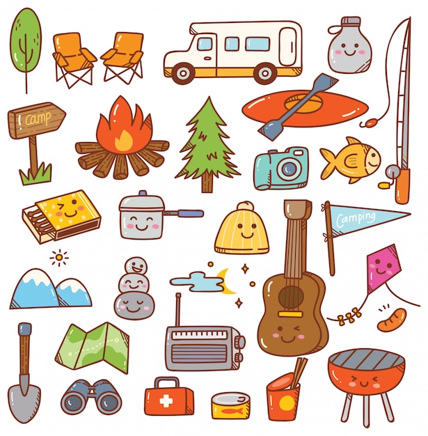 juego de doodle de kawaii de camping