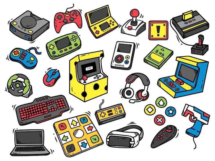 Vector juego de doodle de videojuegos.