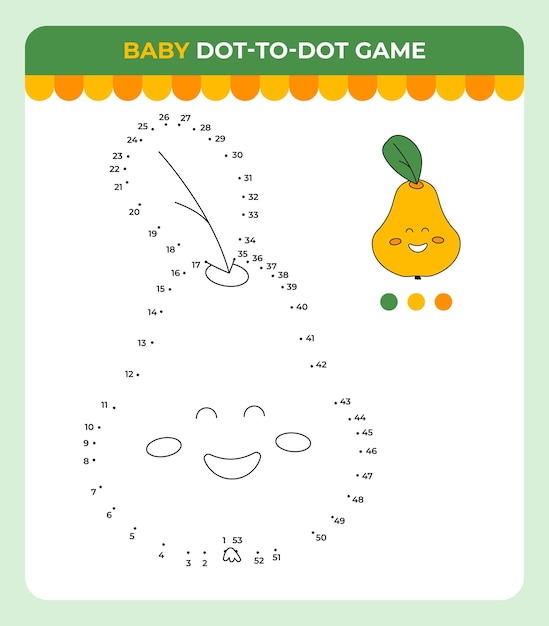 Vector juego dottodot para niños fruit pera juego de verano para niños