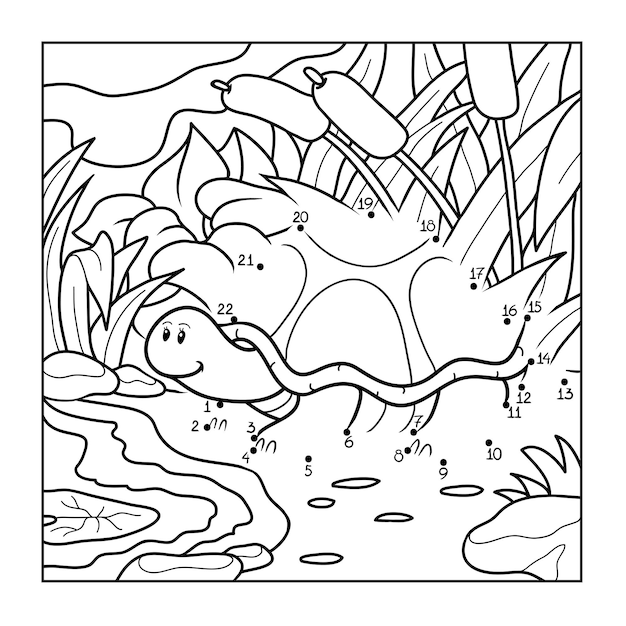 Juego de dottodot de números para niños tortuga animal de dibujos animados sobre fondo natural