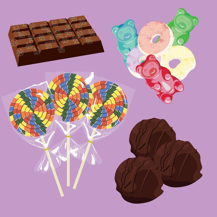 Vector un juego de dulces coloridos