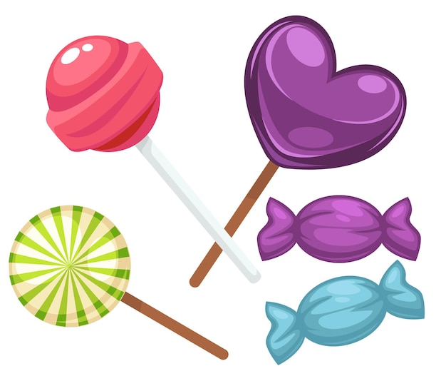 Vector juego de dulces y postres de caramelos lollipop