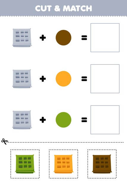 Juego de educación cortar y combinar el color de la combinación de cartón animado lindo hojaldre hoja de trabajo de comida imprimible