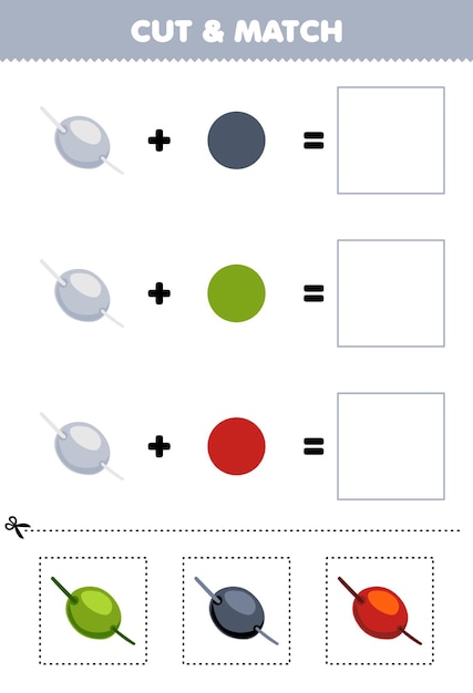 Vector juego de educación cortar y combinar combinación de color de dibujos animados lindo parche para el ojo hoja de trabajo de pirata imprimible