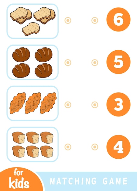 Vector juego de educación a juego para niños cuente cuántos artículos y elija el número correcto juego de pan