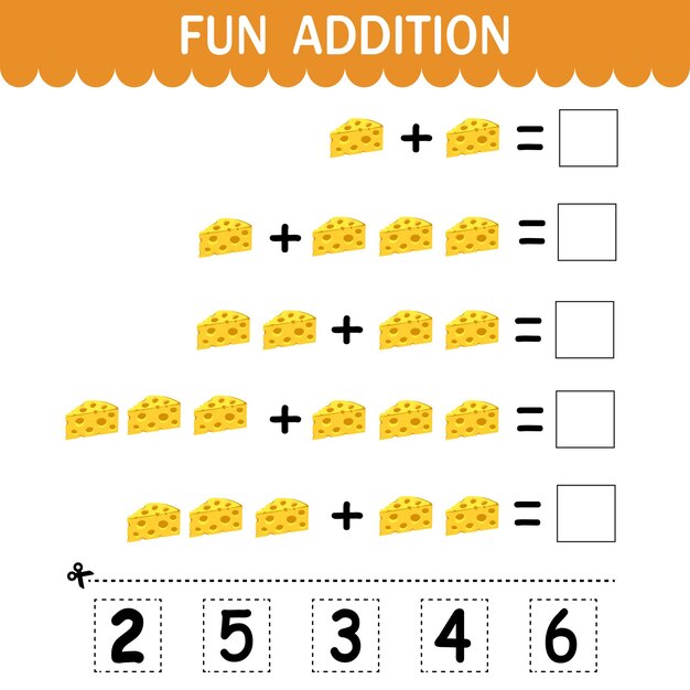 Juego de educación vectorial para niños de adición divertida