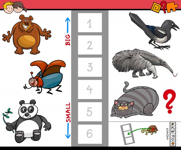 Juego educativo de animales grandes y pequeños para niños