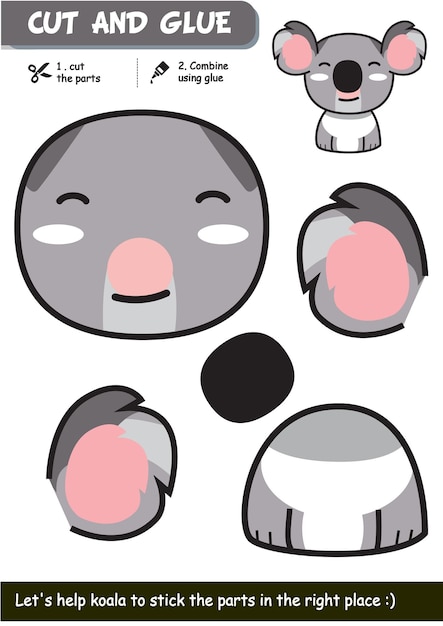 Juego educativo de artesanía de papel para niños Actividad de corte y pegado de Koala para el aprendizaje creativo