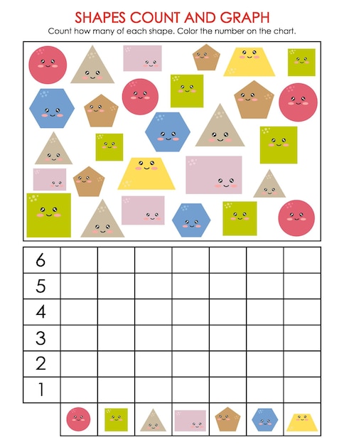 Juego educativo de conteo y gráfico de formas para niños en edad preescolar Actividad de práctica de conteo para niños