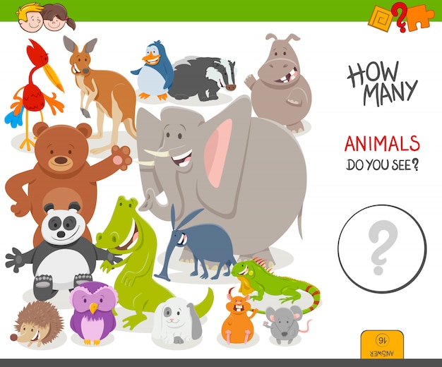 Vector juego educativo de conteo para niños con animales