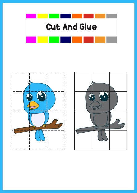 Juego educativo cortar y pegar pájaro lindo