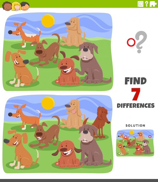 Juego educativo de diferencias con grupo de perros