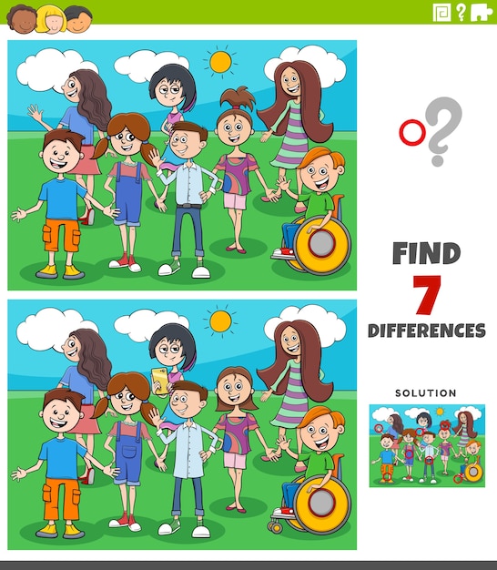 Juego educativo de diferencias con niños y adolescentes.