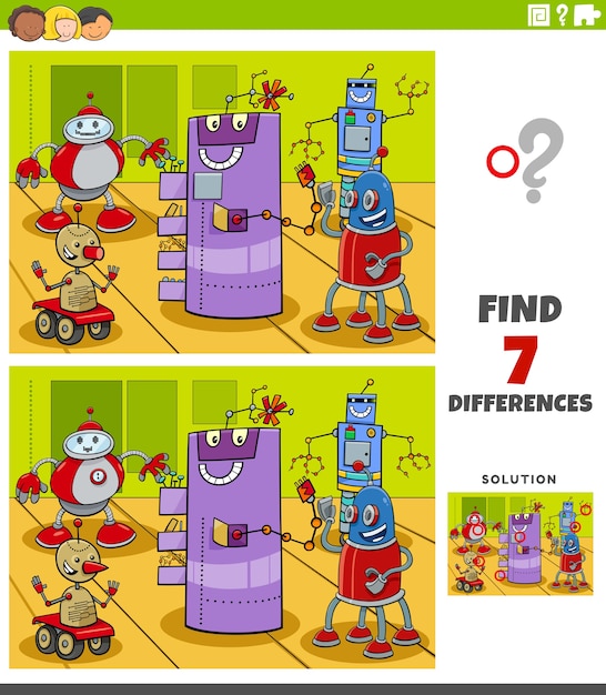 Juego educativo de diferencias con personajes robot