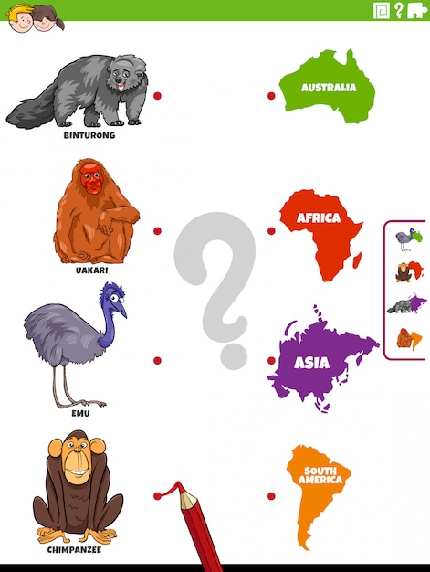 Juego educativo de especies animales y continentes