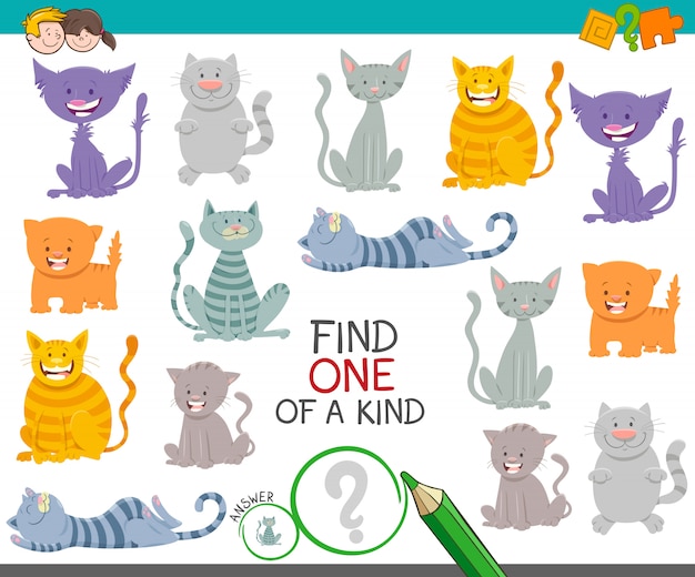 Uno de un juego educativo de imágenes con gatos