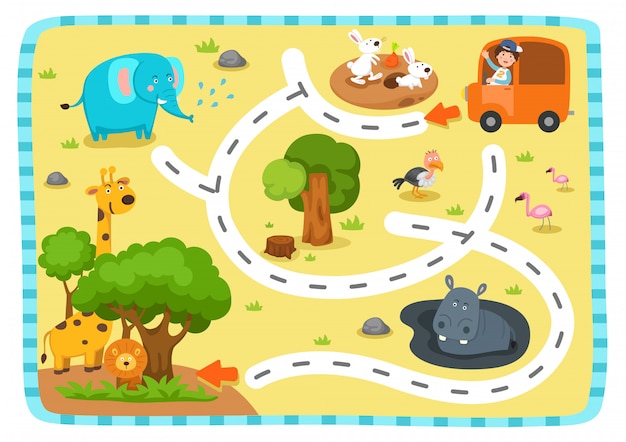 Juego educativo de laberinto para niños Ilustración