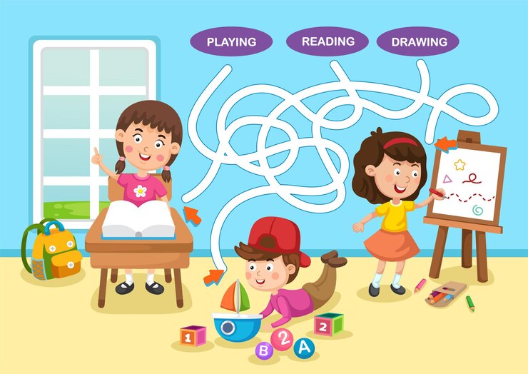 Vector juego educativo de laberinto para niños ilustración